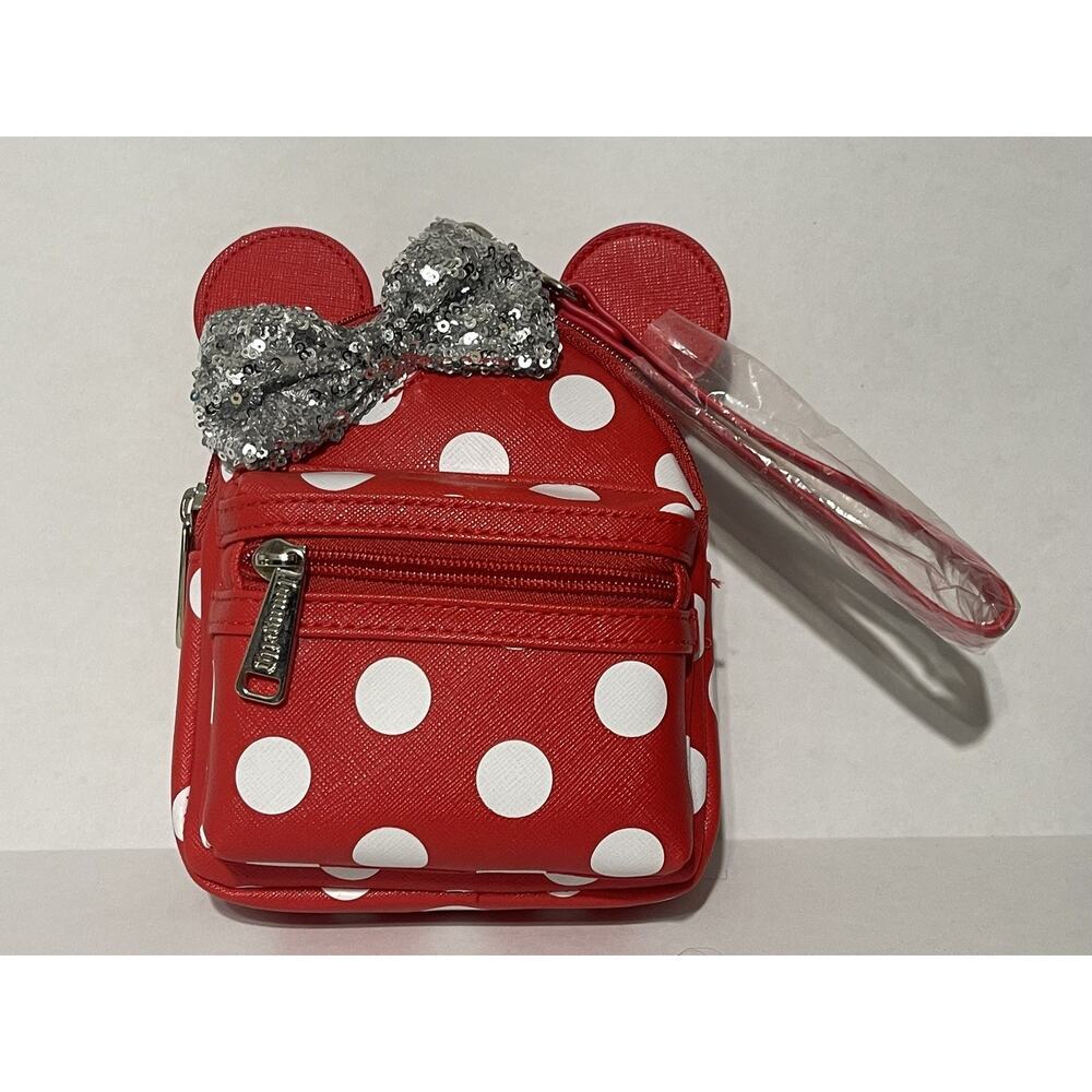 Walt Disney Loungefly Minnie Mouse Red White Polka Dot Bow Backpack Wristlet NWT